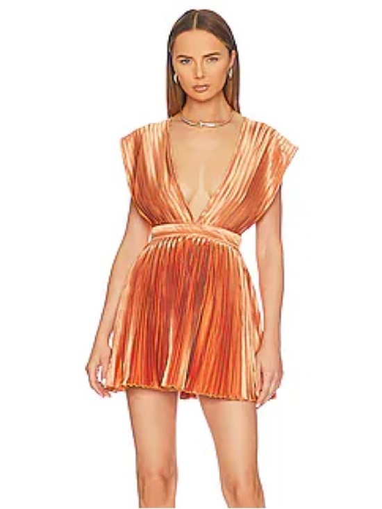 L’Idee Dresses & Skirts - Plunging V-Neck Pleated Mini Dress in Orange